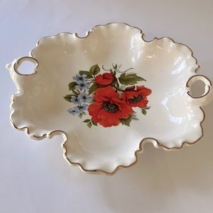 Ceramic White, Gold Accent, Poppy Floral Fruit Bowl